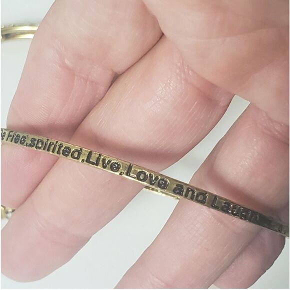 Set Of 4 Bangle Bracelets Beads Crystals & Engraved Messages Words Phrases - Picture 3 of 6